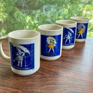 Vintage Morton Salt Mug Set of 4  When It Rains It Pours Advertising Collectible
